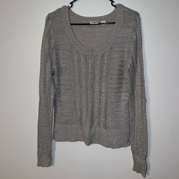 Cato Women’s Lace Long Sleeve Sweater Top, Size Medium, Light Gray - Picture 2 of 7